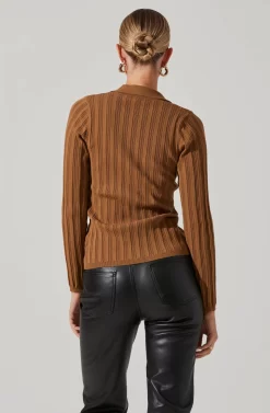 Ribbed Collared Cardigan -ASTR the Label Store AT17223 BROWN 4 scaled