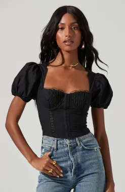 Cupped Short Puff Sleeve Hook And Eye Top -ASTR the Label Store AT17230B BLACK 1023 scaled