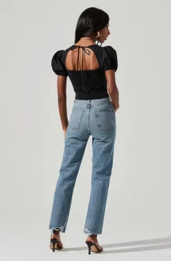 Cupped Short Puff Sleeve Hook And Eye Top -ASTR the Label Store AT17230B BLACK 1030 scaled