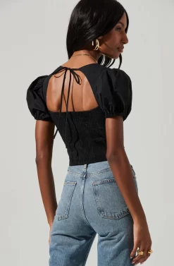 Cupped Short Puff Sleeve Hook And Eye Top -ASTR the Label Store AT17230B BLACK 1032 scaled