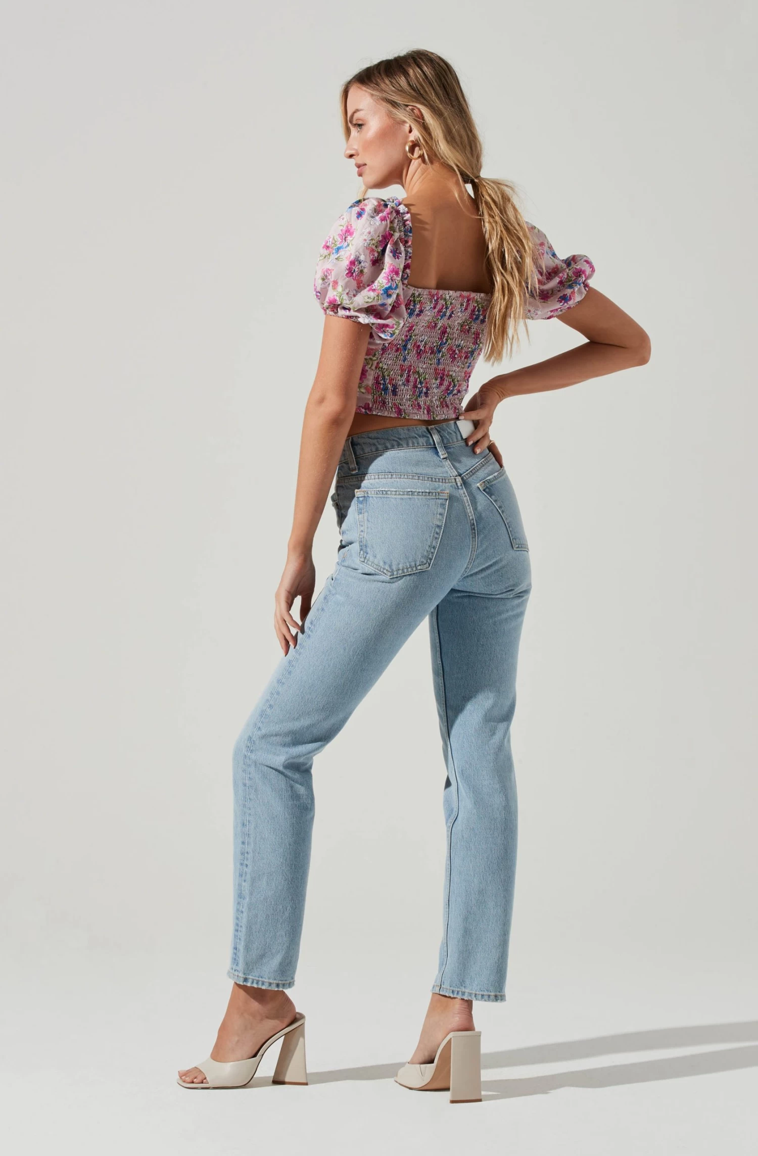 Lace Up Floral Puff Sleeve Top 3 Lace Up Floral Puff Sleeve Top - Image 3