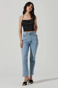 Ruched Cowl Satin Cami -ASTR the Label Store AT17238 BLACK 2 scaled