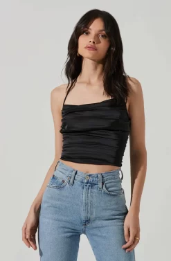Ruched Cowl Satin Cami -ASTR the Label Store AT17238 BLACK 4 scaled