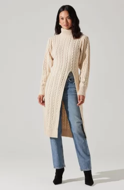 Hi Slit Cable Knit Sweater -ASTR the Label Store AT17274 CREAM 1 scaled