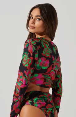 Kiara O-Ring Cutout Long Sleeve Bodysuit -ASTR the Label Store AT17321 BLACKFLORAL 4 scaled