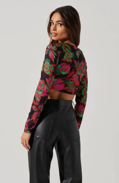 Kiara O-Ring Cutout Long Sleeve Bodysuit -ASTR the Label Store AT17321 BLACKFLORAL 5 scaled