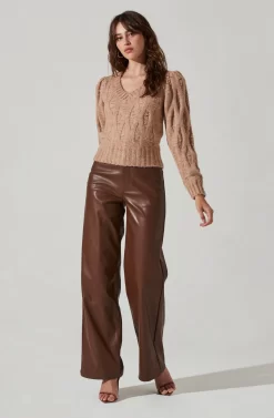 Distressed Cable Knit Sweater -ASTR the Label Store AT17363 TAUPE 2 scaled
