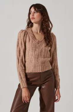 Distressed Cable Knit Sweater -ASTR the Label Store AT17363 TAUPE 3 scaled