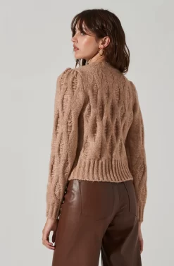 Distressed Cable Knit Sweater -ASTR the Label Store AT17363 TAUPE 4 scaled