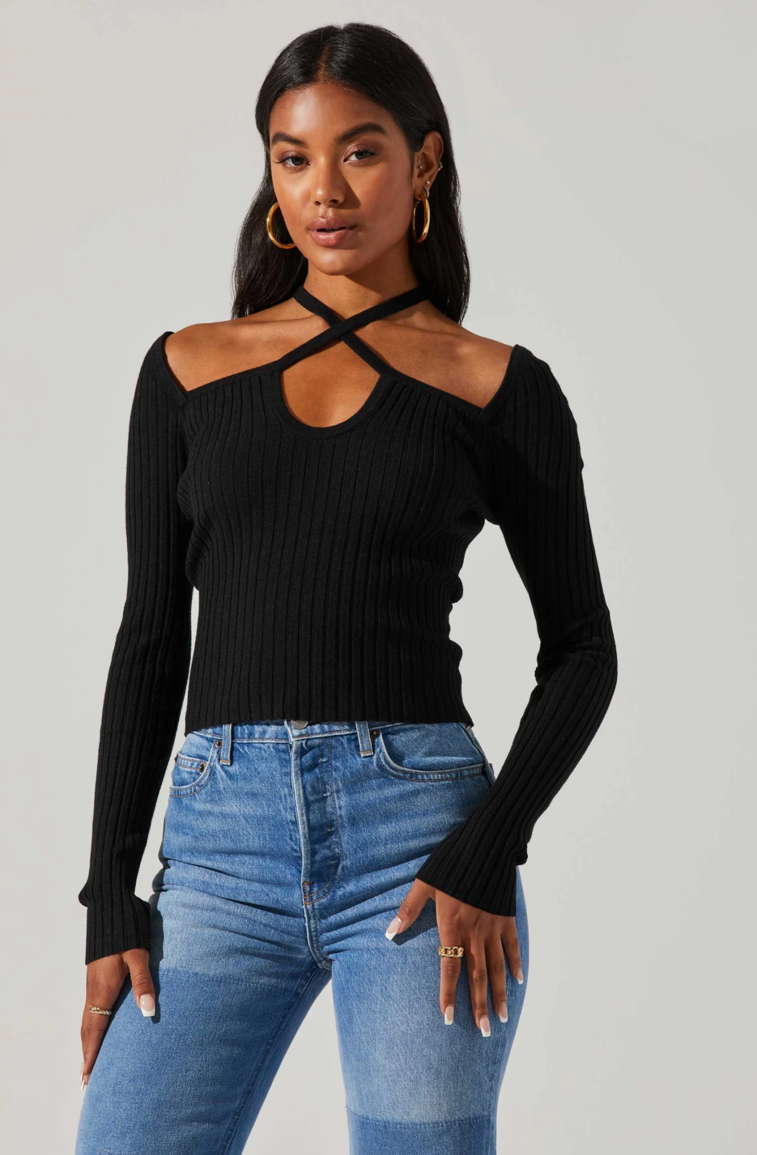 Criss Cross Long Sleeve Ribbed Sweater 1 Criss Cross Long Sleeve Ribbed Sweater