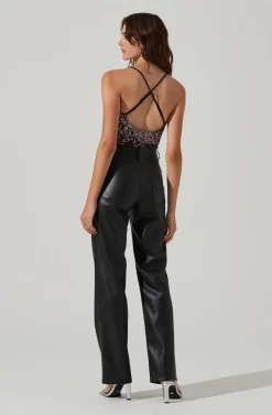 Sequin V Neck Bodysuit -ASTR the Label Store AT17468 GUNMETALSHINE 6 scaled
