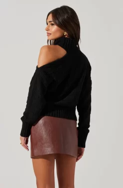 Mock Neck Cutout Sweater -ASTR the Label Store AT17528 BLACK 3 scaled