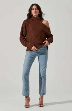Mock Neck Cutout Sweater -ASTR the Label Store AT17528 BROWN 1 scaled