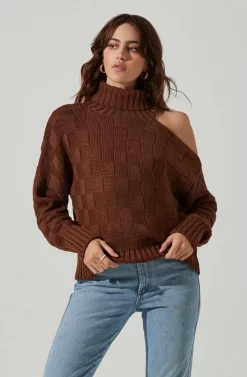 Mock Neck Cutout Sweater -ASTR the Label Store AT17528 BROWN 4 scaled