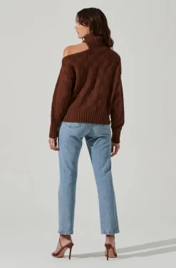 Mock Neck Cutout Sweater -ASTR the Label Store AT17528 BROWN 6 scaled