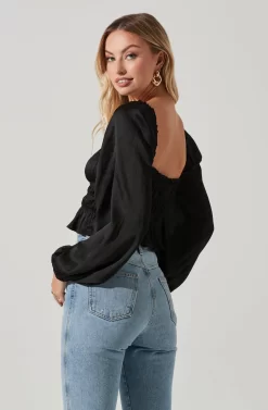 Rowan Satin Peplum Hem Long Sleeve Top -ASTR the Label Store AT17542 BLACK 5 scaled