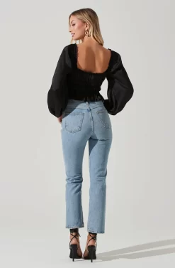 Rowan Satin Peplum Hem Long Sleeve Top -ASTR the Label Store AT17542 BLACK 6 scaled