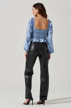 Rowan Satin Peplum Hem Long Sleeve Top -ASTR the Label Store AT17542 BLUE 5 scaled