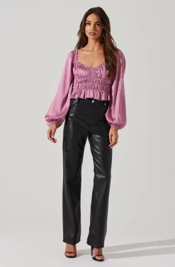 Rowan Satin Peplum Hem Long Sleeve Top -ASTR the Label Store AT17542 PINK 1 scaled