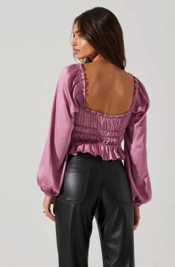 Rowan Satin Peplum Hem Long Sleeve Top -ASTR the Label Store AT17542 PINK 3 scaled