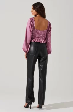 Rowan Satin Peplum Hem Long Sleeve Top -ASTR the Label Store AT17542 PINK 4 scaled