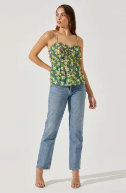Ruched Babydoll Floral Cami -ASTR the Label Store AT17702 YELLOWGREENFLORAL 2 scaled
