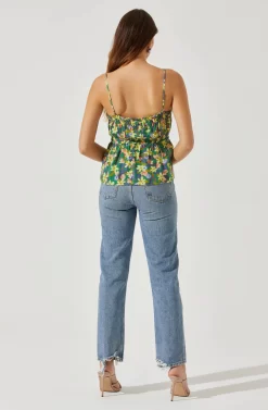Ruched Babydoll Floral Cami -ASTR the Label Store AT17702 YELLOWGREENFLORAL 5 scaled