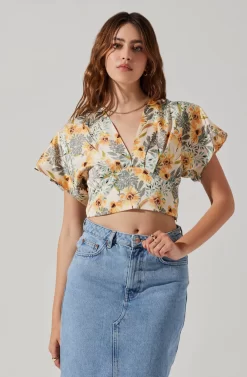 Satin Tie Back Flutter Sleeve Top -ASTR the Label Store AT17720 CREAMYELLOWFLORAL 4 scaled