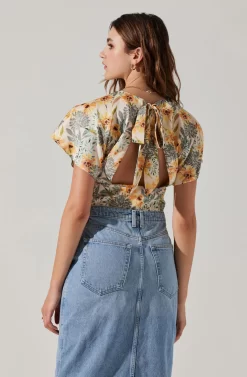 Satin Tie Back Flutter Sleeve Top -ASTR the Label Store AT17720 CREAMYELLOWFLORAL 6 scaled