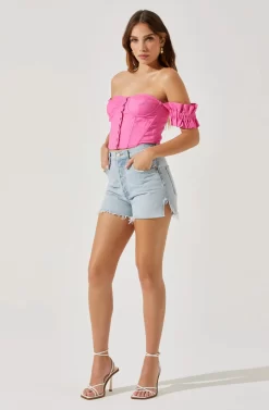 Off Shoulder Ruffle Corset Top -ASTR the Label Store AT17767L PINK 1 scaled
