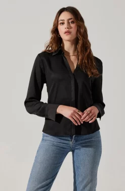 Tie Back Corset Button Up Top -ASTR the Label Store AT17840 BLACK 2 scaled