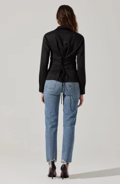 Tie Back Corset Button Up Top -ASTR the Label Store AT17840 BLACK 3 scaled