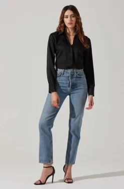 Tie Back Corset Button Up Top -ASTR the Label Store AT17840 BLACK 5 scaled