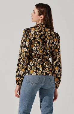 Asymmetrical Collared Floral Wrap Top -ASTR the Label Store AT17922 BLACKYELLOWFLORAL 6 scaled