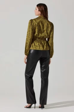 Asymmetrical Collared Floral Wrap Top -ASTR the Label Store AT17922 OLIVEFLORALSKETCH 5 scaled