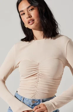 Center Ruched Long Sleeve Top -ASTR the Label Store AT17923 CREAM 3 scaled