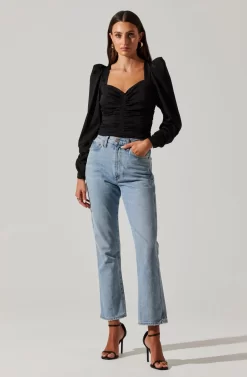 Long Sleeve Ruched Puff Sleeve Top -ASTR the Label Store AT17932YS BLACK 1 scaled