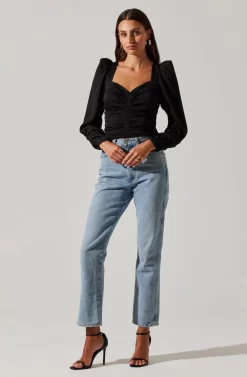 Long Sleeve Ruched Puff Sleeve Top -ASTR the Label Store AT17932YS BLACK 2 scaled