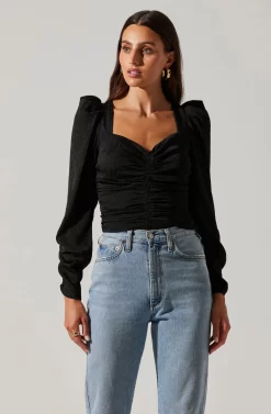 Long Sleeve Ruched Puff Sleeve Top -ASTR the Label Store AT17932YS BLACK 3 scaled