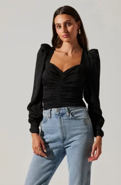 Long Sleeve Ruched Puff Sleeve Top -ASTR the Label Store AT17932YS BLACK 4 scaled