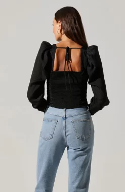 Long Sleeve Ruched Puff Sleeve Top -ASTR the Label Store AT17932YS BLACK 6 scaled