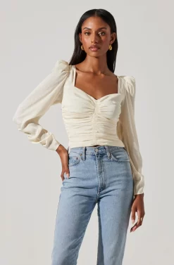 Long Sleeve Ruched Puff Sleeve Top -ASTR the Label Store AT17932YS CREAM 3 scaled