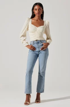 Long Sleeve Ruched Puff Sleeve Top -ASTR the Label Store AT17932YS CREAM 4 scaled