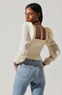 Long Sleeve Ruched Puff Sleeve Top -ASTR the Label Store AT17932YS CREAM 6 scaled