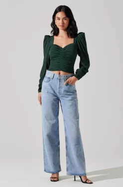 Long Sleeve Ruched Puff Sleeve Top -ASTR the Label Store AT17932YS HUNTERGREEN 2 scaled