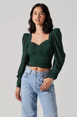 Long Sleeve Ruched Puff Sleeve Top -ASTR the Label Store AT17932YS HUNTERGREEN 3 scaled