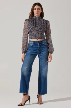 Floral Puff Sleeve Mock Neck Top -ASTR the Label Store AT17933 BLACKPURPLEFLORAL 1 scaled