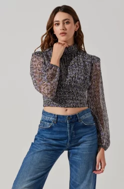Floral Puff Sleeve Mock Neck Top -ASTR the Label Store AT17933 BLACKPURPLEFLORAL 4 scaled