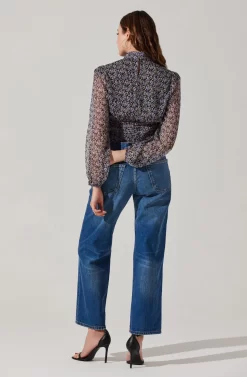 Floral Puff Sleeve Mock Neck Top -ASTR the Label Store AT17933 BLACKPURPLEFLORAL 5 scaled