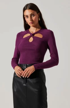 Twist Neck Cutout Sweater 18 Twist Neck Cutout Sweater -ASTR the Label Store AT17944 PLUM 1 scaled